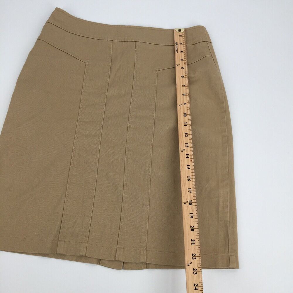 Bella Bird Pleated Front Pencil Skirt Size Medium Womens Khaki Tan Preppy M - Picture 7 of 7